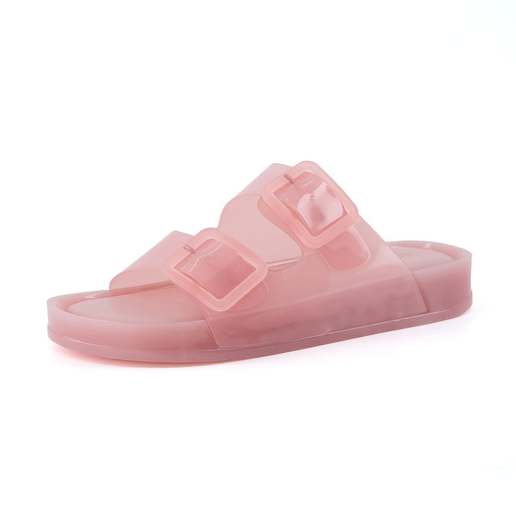 CUSHIONAIRE Pool Slides for Women Waterproof Double Buckle Adjustable Slip-On Womens Sandals for Beach Shower Casual Wear