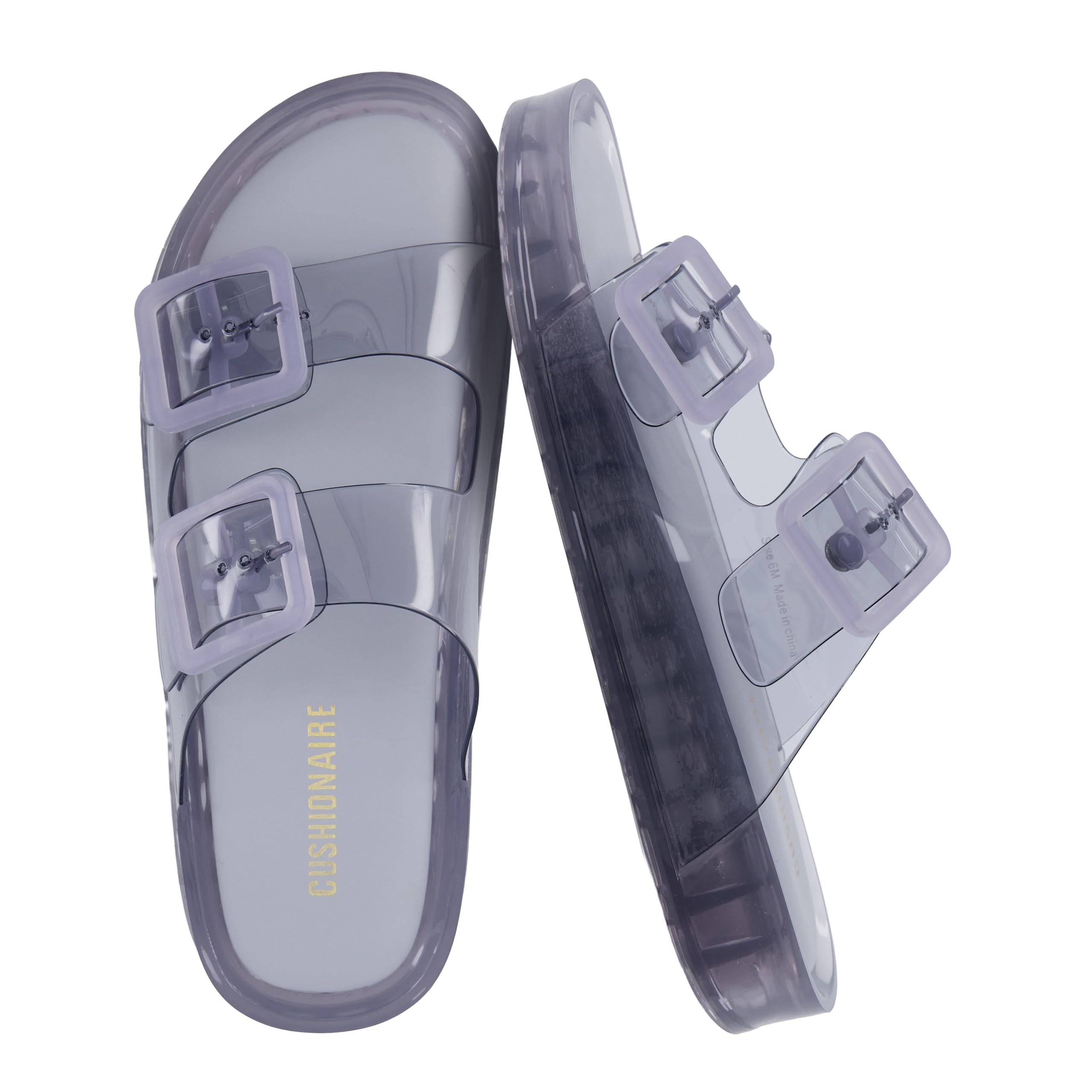 CUSHIONAIRE Pool Slides for Women Waterproof Double Buckle Adjustable Slip-On Womens Sandals for Beach Shower Casual Wear