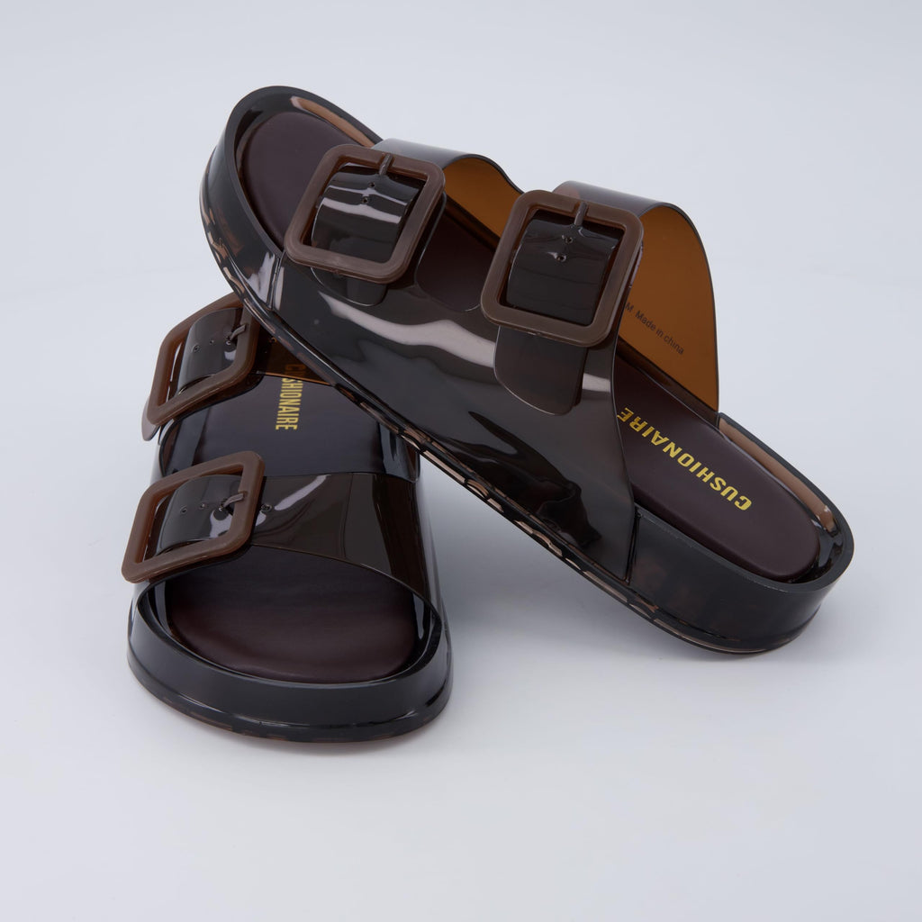 CUSHIONAIRE Pool Slides for Women Waterproof Double Buckle Adjustable Slip-On Womens Sandals for Beach Shower Casual Wear