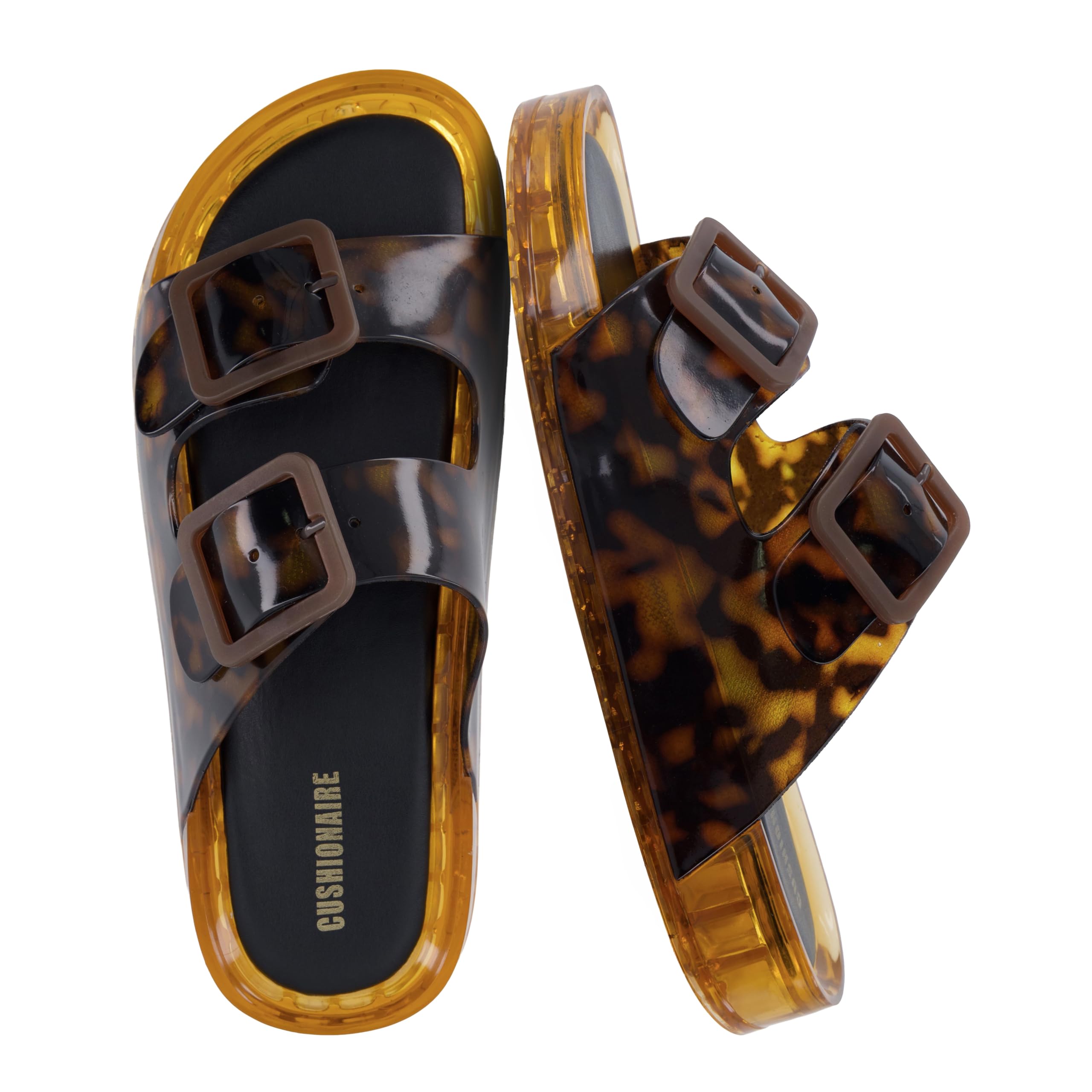 CUSHIONAIRE Pool Slides for Women Waterproof Double Buckle Adjustable Slip-On Womens Sandals for Beach Shower Casual Wear
