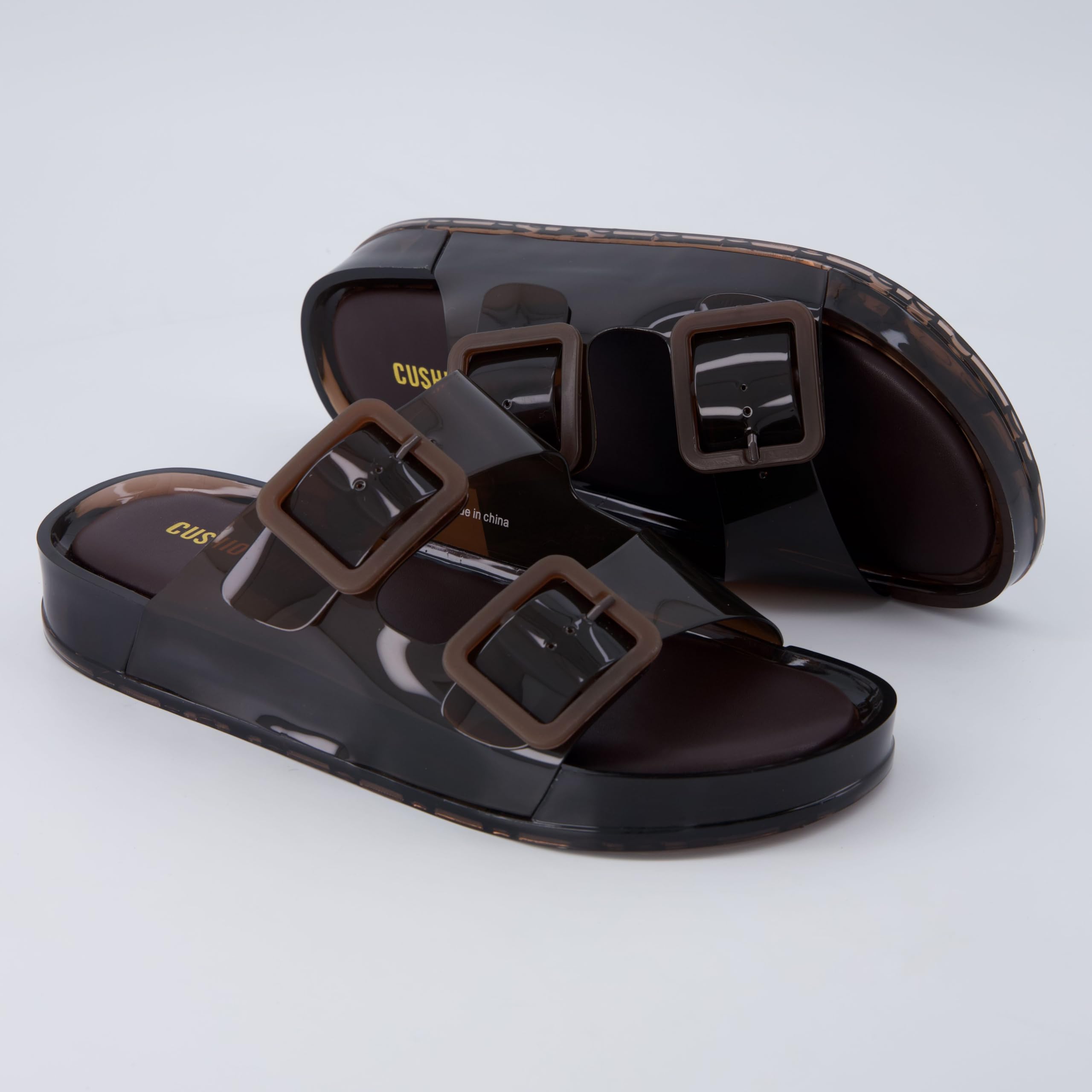 CUSHIONAIRE Pool Slides for Women Waterproof Double Buckle Adjustable Slip-On Womens Sandals for Beach Shower Casual Wear