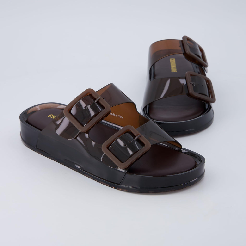 CUSHIONAIRE Pool Slides for Women Waterproof Double Buckle Adjustable Slip-On Womens Sandals for Beach Shower Casual Wear