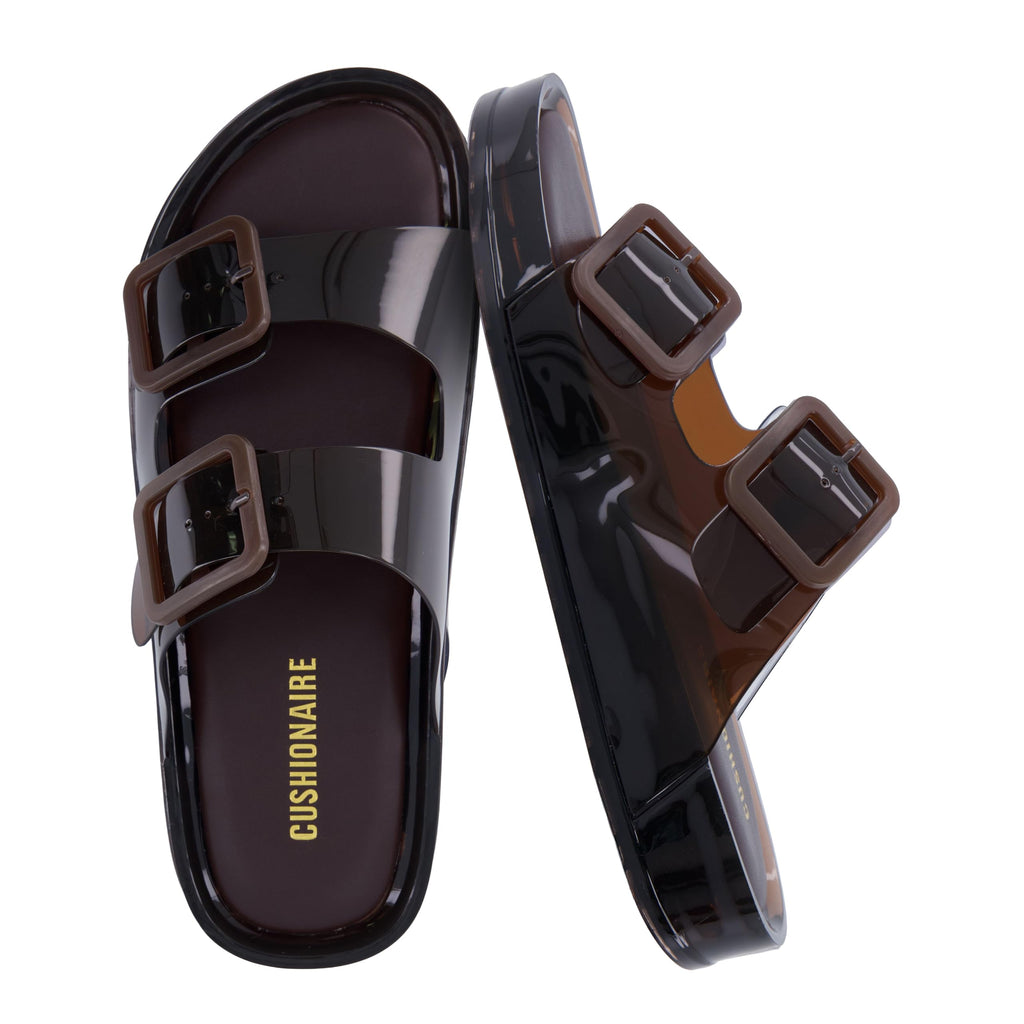 CUSHIONAIRE Pool Slides for Women Waterproof Double Buckle Adjustable Slip-On Womens Sandals for Beach Shower Casual Wear