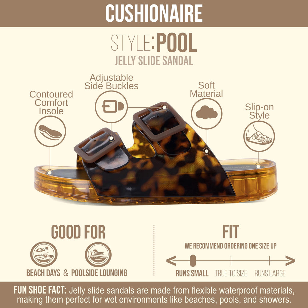 CUSHIONAIRE Pool Slides for Women Waterproof Double Buckle Adjustable Slip-On Womens Sandals for Beach Shower Casual Wear