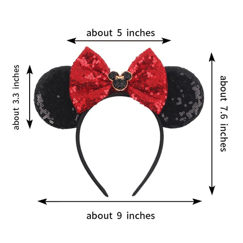 HEROCROSS Disney Mickey Mouse Ears Headband Kid Adult Festival Party Sequins 5"Bow Headband Women Baby Girl Party Hair Accessori