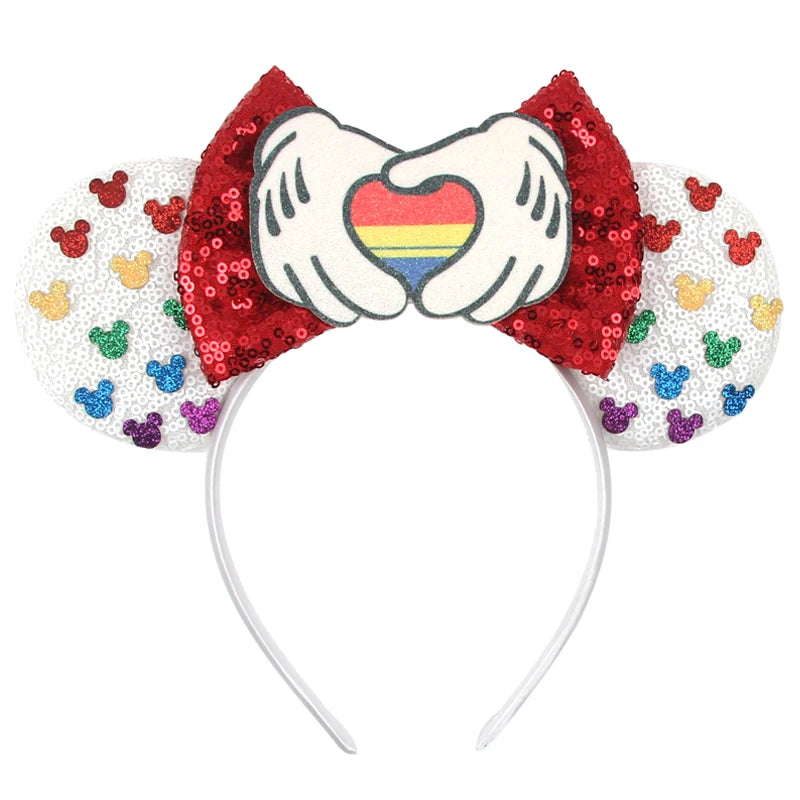 HEROCROSS Disney Mickey Mouse Ears Headband Kid Adult Festival Party Sequins 5"Bow Headband Women Baby Girl Party Hair Accessori