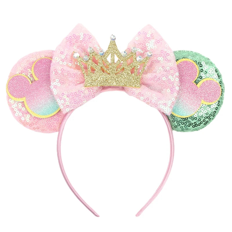 HEROCROSS Disney Mickey Mouse Ears Headband Kid Adult Festival Party Sequins 5"Bow Headband Women Baby Girl Party Hair Accessori