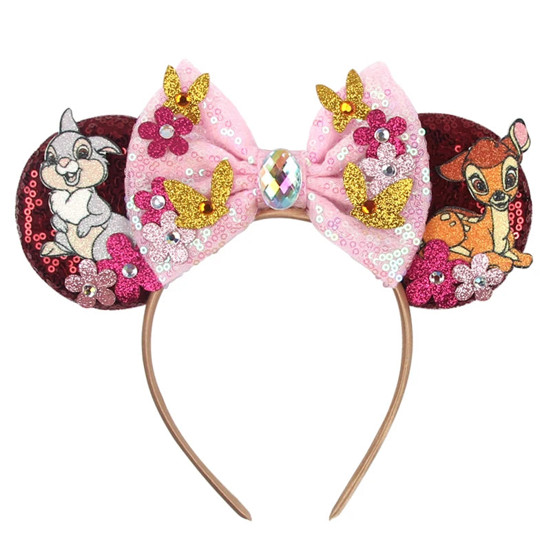 HEROCROSS Disney Mickey Mouse Ears Headband Kid Adult Festival Party Sequins 5"Bow Headband Women Baby Girl Party Hair Accessori