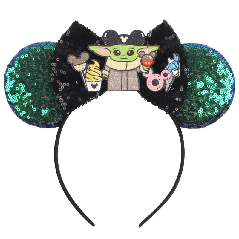 HEROCROSS Disney Mickey Mouse Ears Headband Kid Adult Festival Party Sequins 5"Bow Headband Women Baby Girl Party Hair Accessori