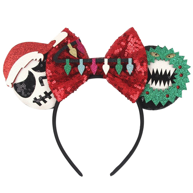 HEROCROSS Disney Mickey Mouse Ears Headband Kid Adult Festival Party Sequins 5"Bow Headband Women Baby Girl Party Hair Accessori