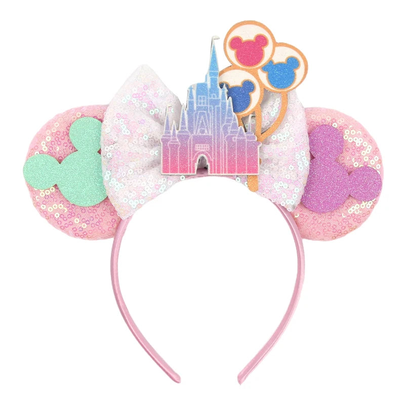 HEROCROSS Disney Mickey Mouse Ears Headband Kid Adult Festival Party Sequins 5"Bow Headband Women Baby Girl Party Hair Accessori