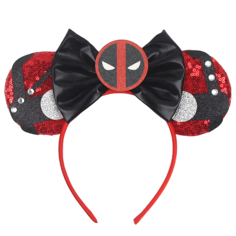HEROCROSS Disney Mickey Mouse Ears Headband Kid Adult Festival Party Sequins 5"Bow Headband Women Baby Girl Party Hair Accessori