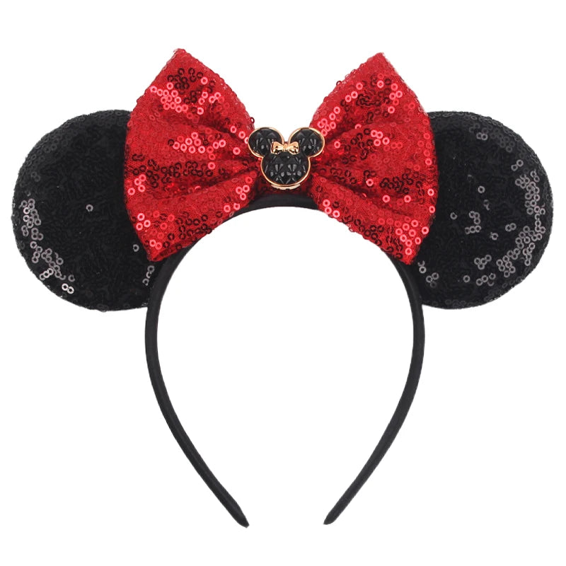HEROCROSS Disney Mickey Mouse Ears Headband Kid Adult Festival Party Sequins 5"Bow Headband Women Baby Girl Party Hair Accessori