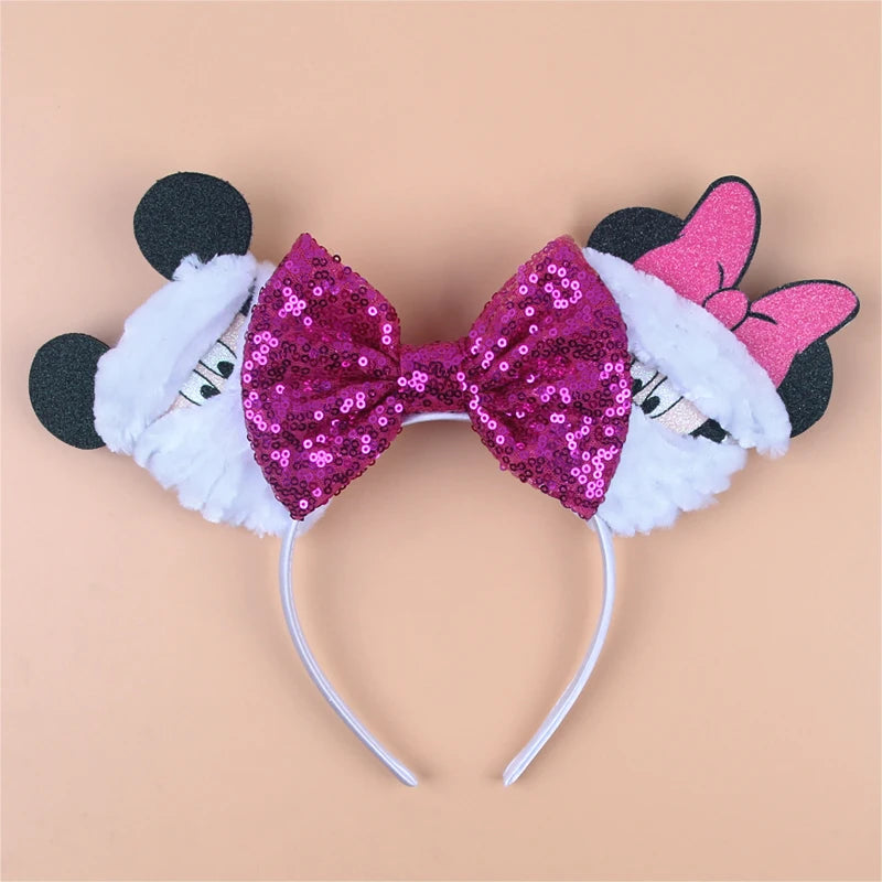 HEROCROSS Disney Mickey Mouse Ears Headband Kid Adult Festival Party Sequins 5"Bow Headband Women Baby Girl Party Hair Accessori