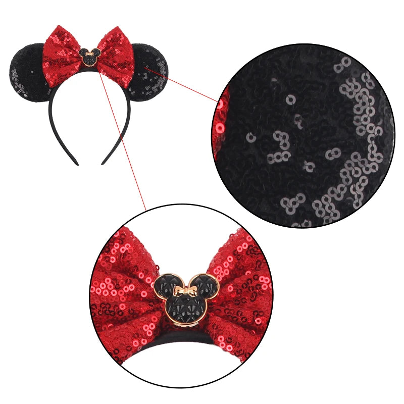 HEROCROSS Disney Mickey Mouse Ears Headband Kid Adult Festival Party Sequins 5"Bow Headband Women Baby Girl Party Hair Accessori