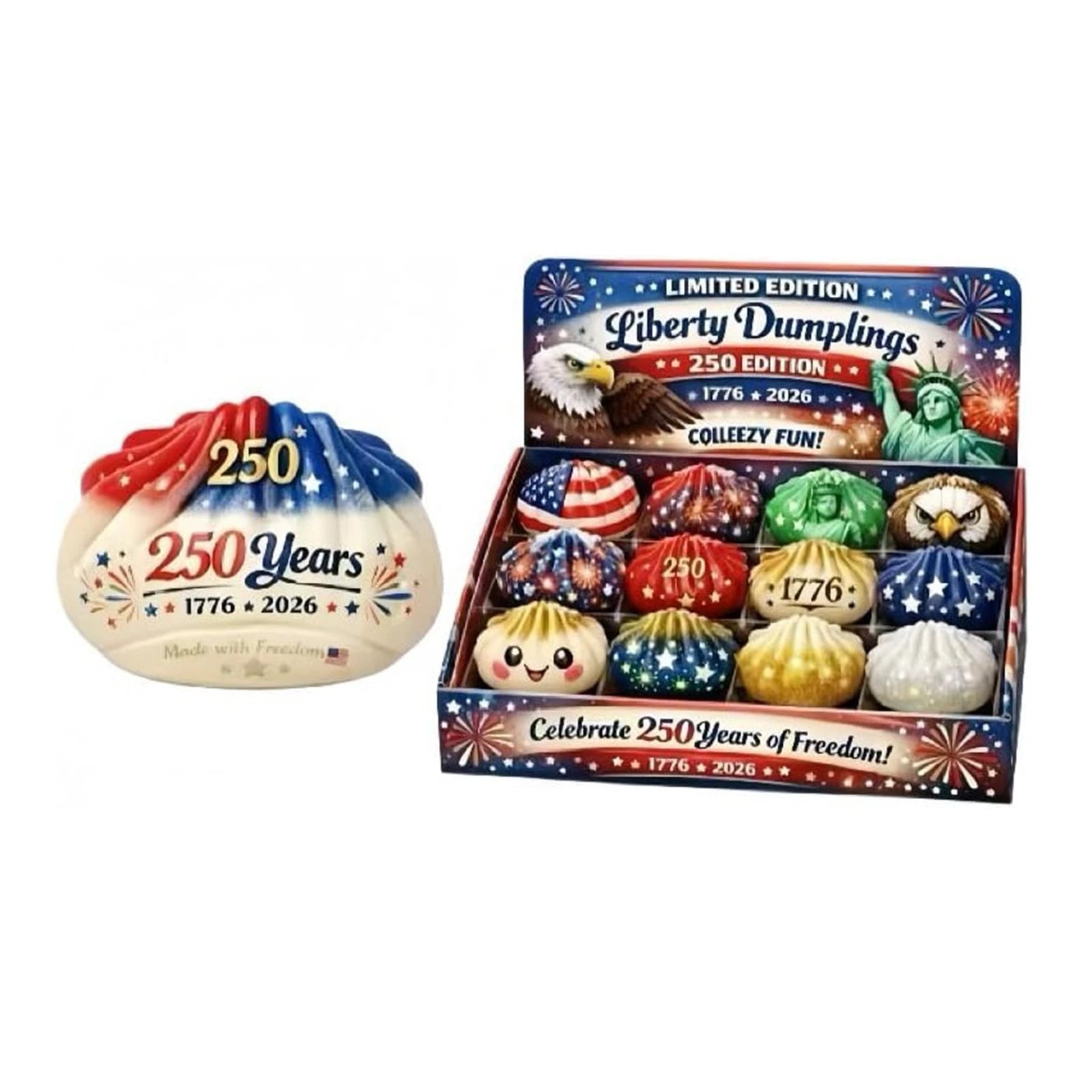 12pcs/Set USA Anniversary Liberty Dumplings USA 250th Anniversary Slow Rising Squeeze Fidget 1776-2026 Gift for Kids Adults