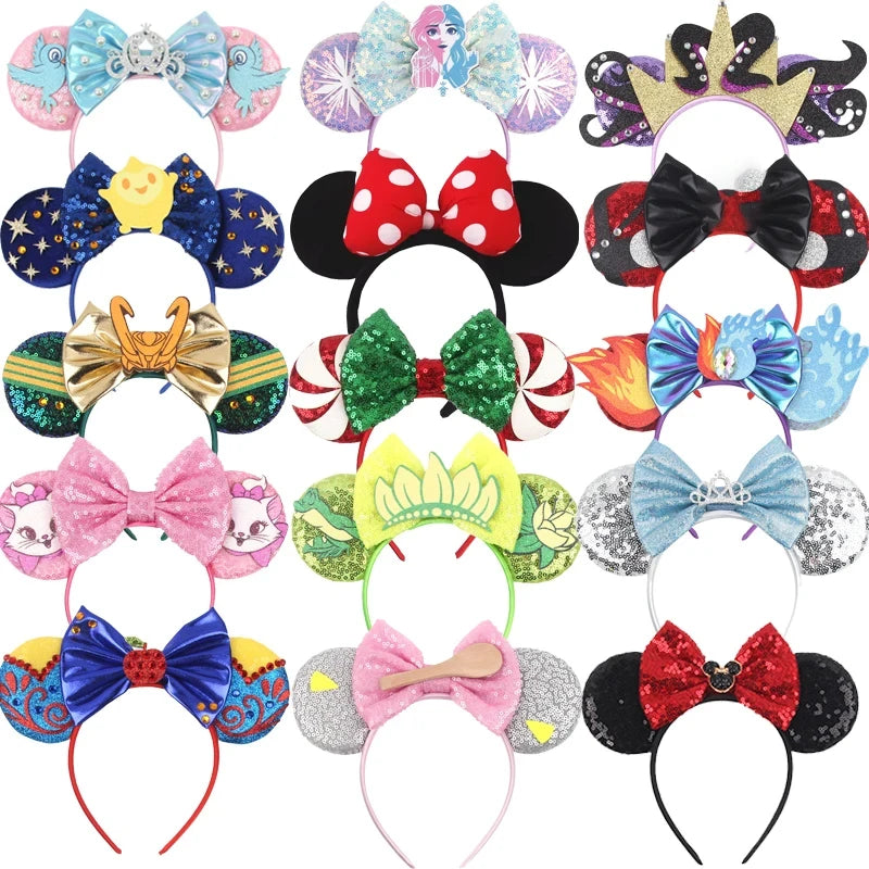 HEROCROSS Disney Mickey Mouse Ears Headband Kid Adult Festival Party Sequins 5"Bow Headband Women Baby Girl Party Hair Accessori
