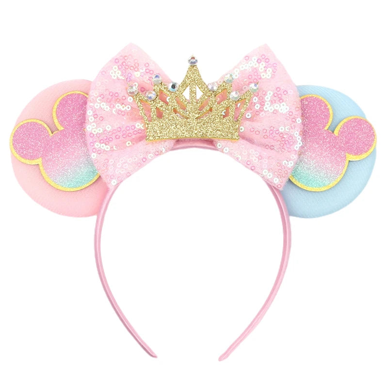 HEROCROSS Disney Mickey Mouse Ears Headband Kid Adult Festival Party Sequins 5"Bow Headband Women Baby Girl Party Hair Accessori