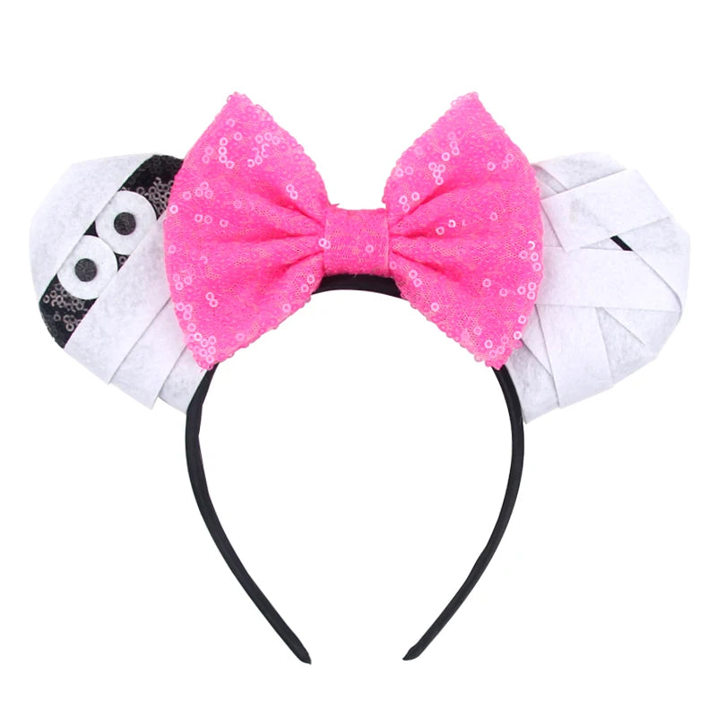 HEROCROSS Disney Mickey Mouse Ears Headband Kid Adult Festival Party Sequins 5"Bow Headband Women Baby Girl Party Hair Accessori