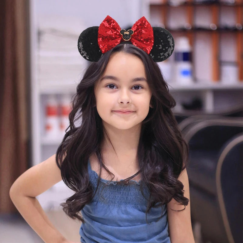 HEROCROSS Disney Mickey Mouse Ears Headband Kid Adult Festival Party Sequins 5"Bow Headband Women Baby Girl Party Hair Accessori